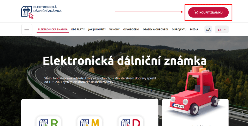 Na webu Edálnice.cz klikněte na tlačítko Koupit známku