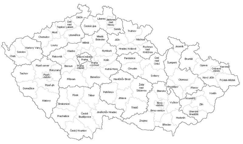 Mapa okresy ČR