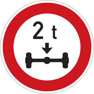 Dopravní značka Zákaz vjezdu vozidel, jejichž okamžitá hmotnost připadající na nápravu přesahuje vyznačenou mez
