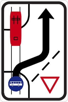 Dopravní značka Sjíždění vozidel veřejné hromadné dopravy osob z tramvajového pásu