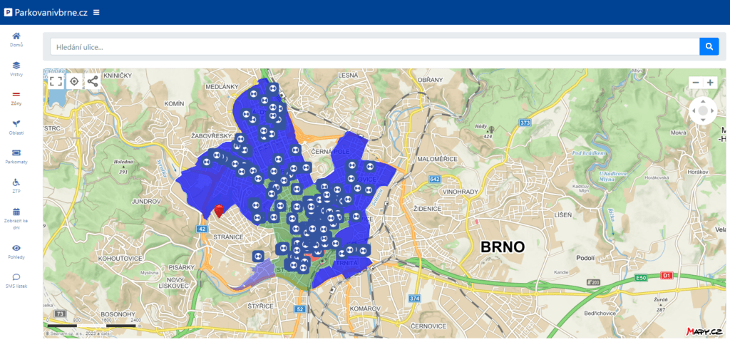 Interaktivní mapa Parkovaní v Brně