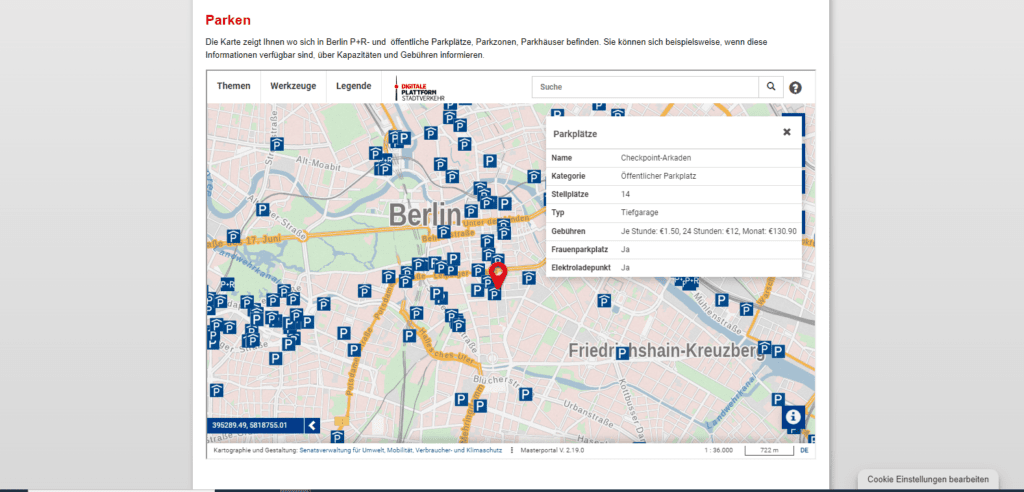 Interaktivní mapa - přehled parkování v Berlíně
