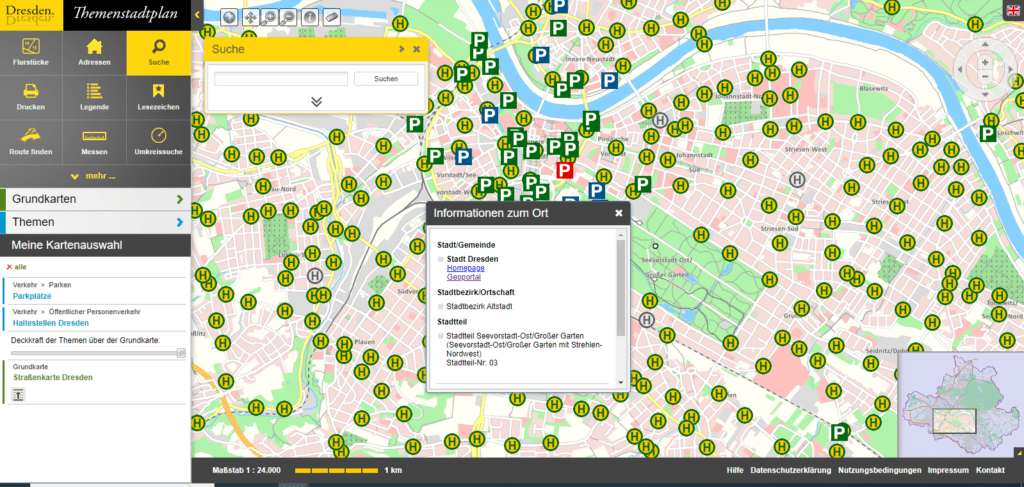 Přehledná mapa parkování v Drážďanech
