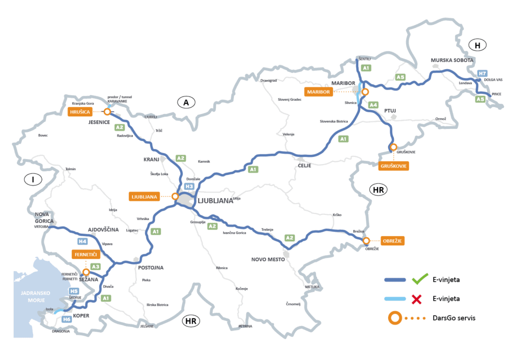 Mapa Slovinska - dálniční síť