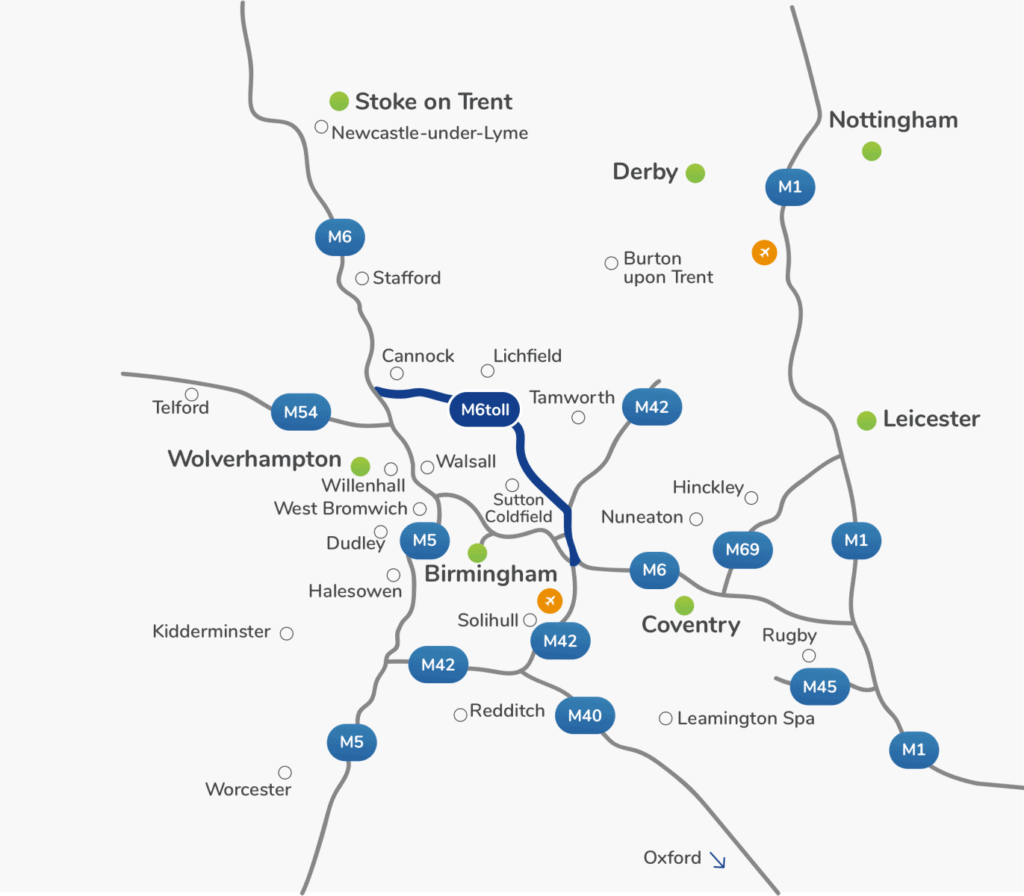Mapa zpoplatněné dálnice M6